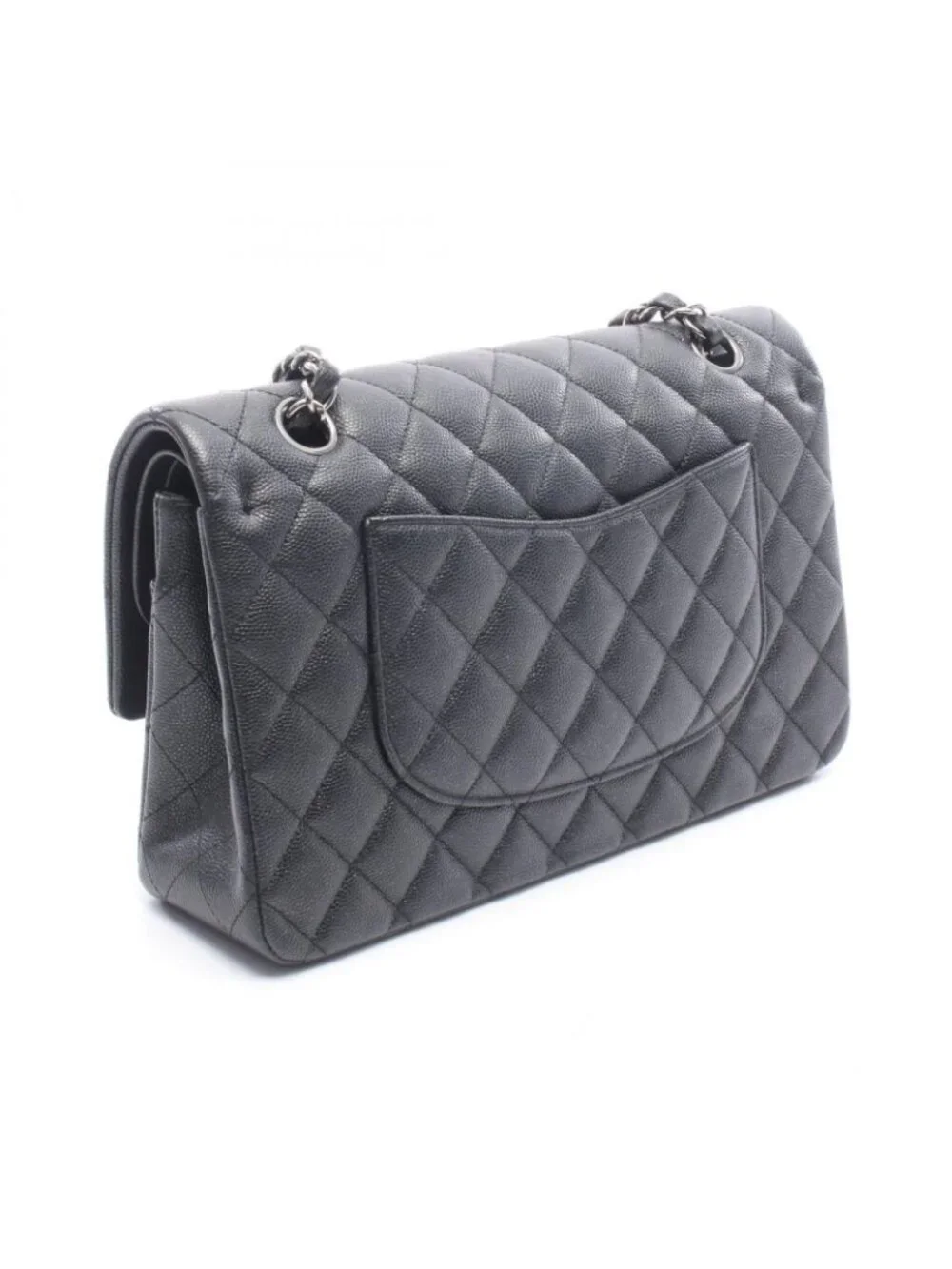 Chanel Shoulder Bag Quilted Double Flap Lame Black Caviar Leather Chain